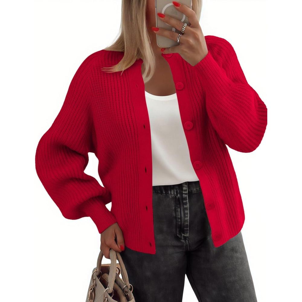 imageZeagoo 2026 Cardigan Sweaters for Women Long Sleeve Chunky Knit Cardigan CEW Neck Button Down Fall Fashion ClothesRed