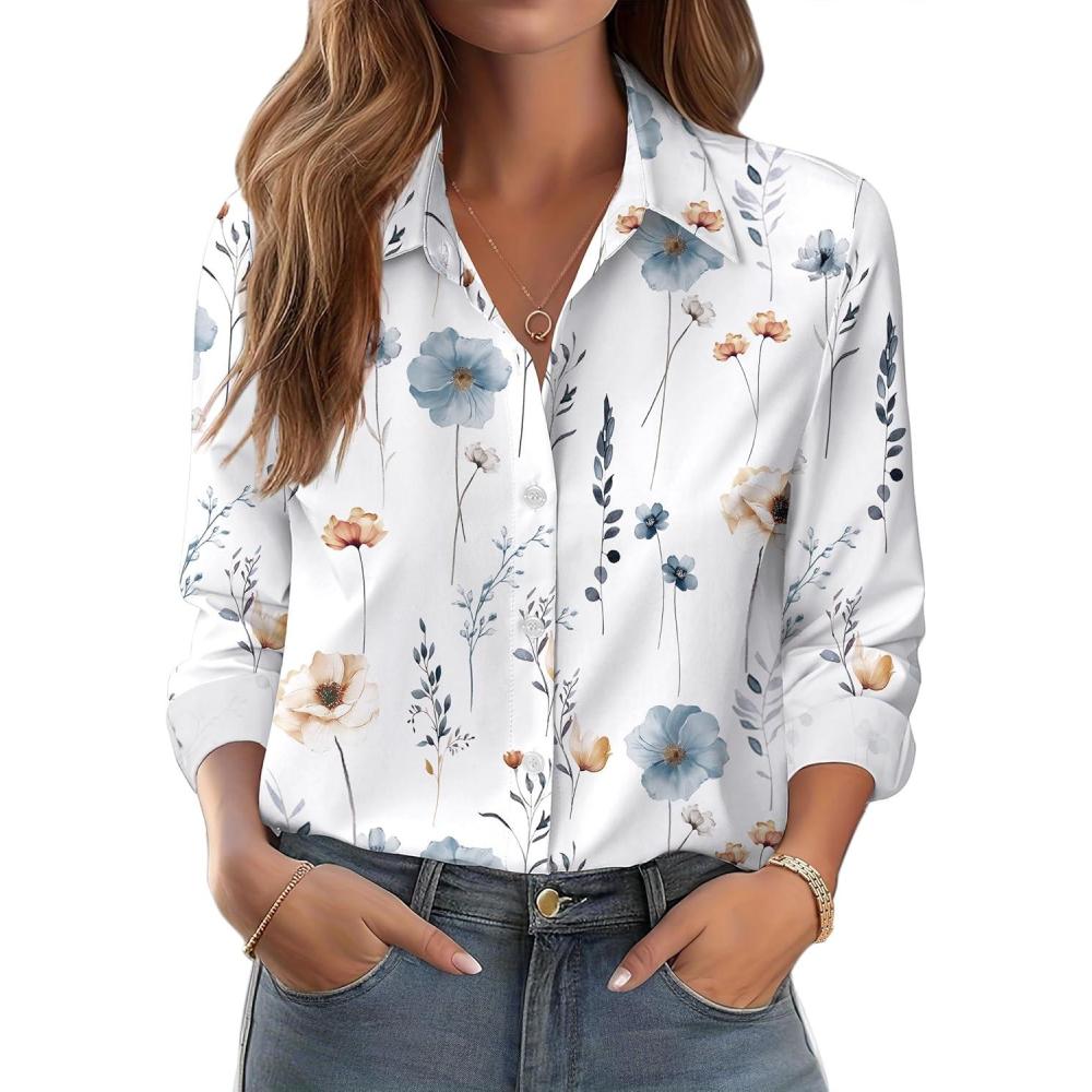 imageZeagoo Button Down Shirts for Women Dressy Floral Printed Long Sleeve Blouse Business Casual Work Tops