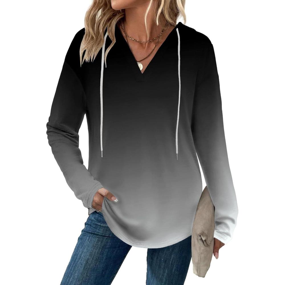 imageZeagoo Hoodies for Women Long Sleeve Drawstring V Neck Pullover Sweatshirts Shirts Loose Casual Fall TopsGrey Gradient