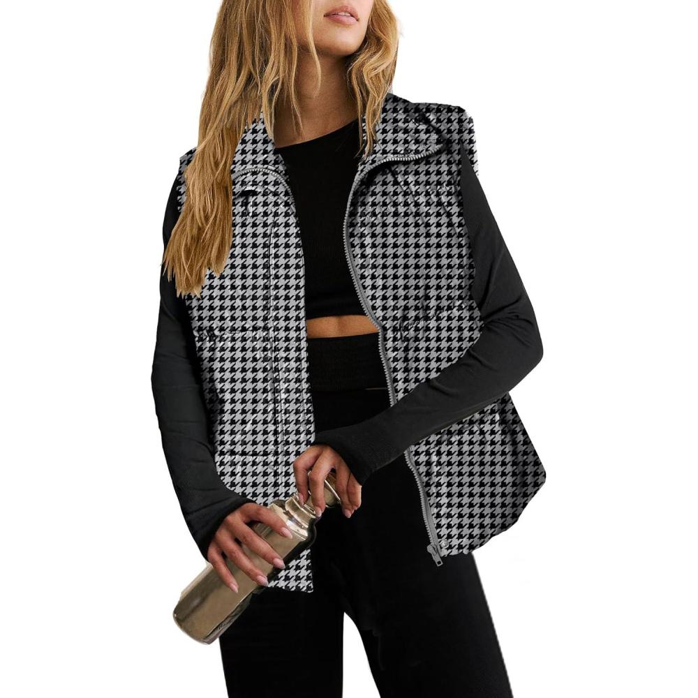 imageZeagoo Women Puffer Vest Lightweight Stand Collar Sleeveless Winter Warm Zip Up Padded Outerwear Jackets with Pockets SXXLBlack White Plaid