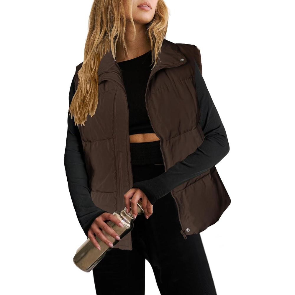 imageZeagoo Women Puffer Vest Lightweight Stand Collar Sleeveless Winter Warm Zip Up Padded Outerwear Jackets with Pockets SXXLDark Brown