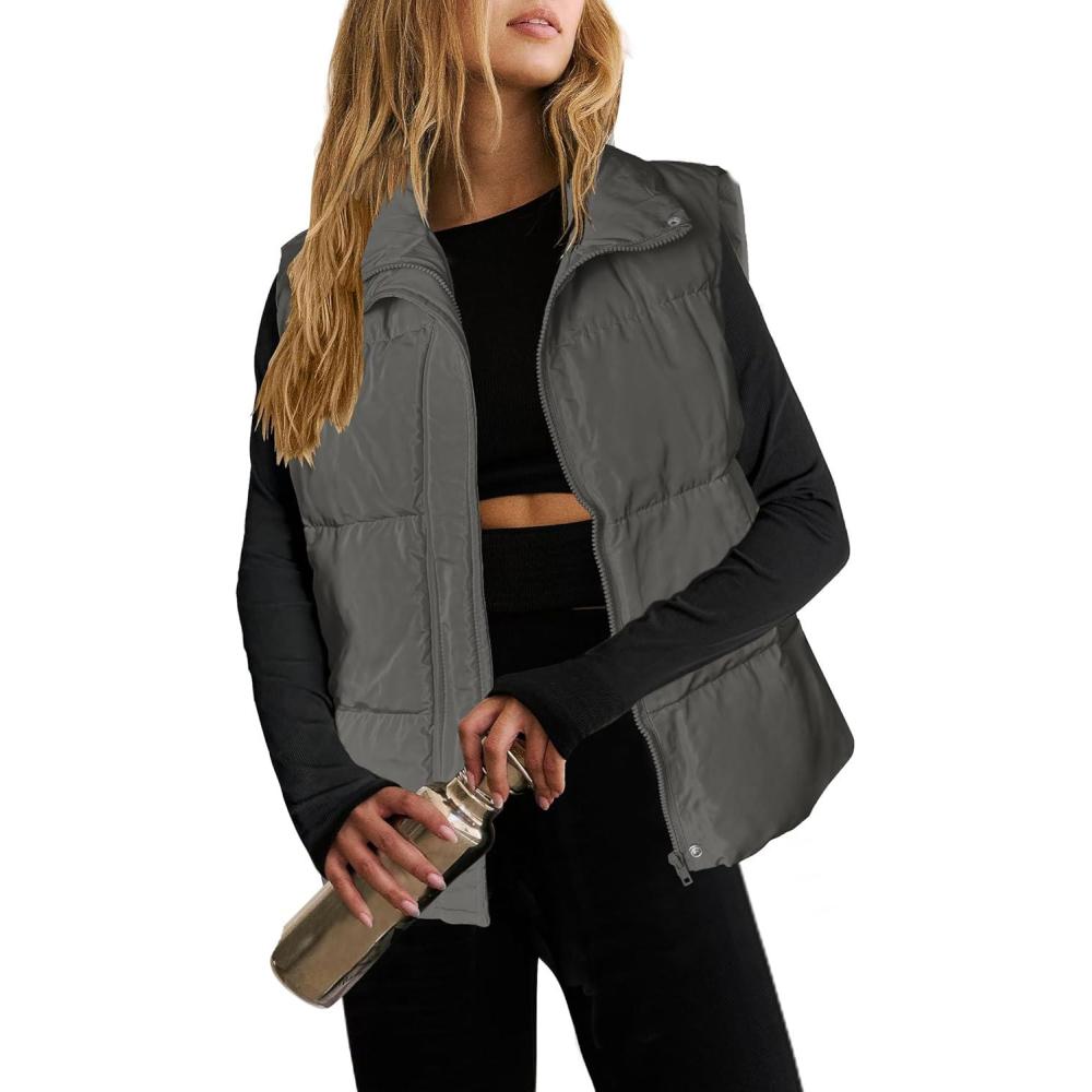 imageZeagoo Women Puffer Vest Lightweight Stand Collar Sleeveless Winter Warm Zip Up Padded Outerwear Jackets with Pockets SXXLDark Grey