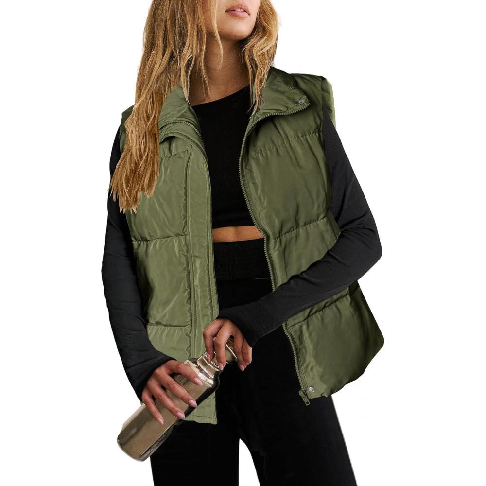 imageZeagoo Women Puffer Vest Lightweight Stand Collar Sleeveless Winter Warm Zip Up Padded Outerwear Jackets with Pockets SXXLGreen