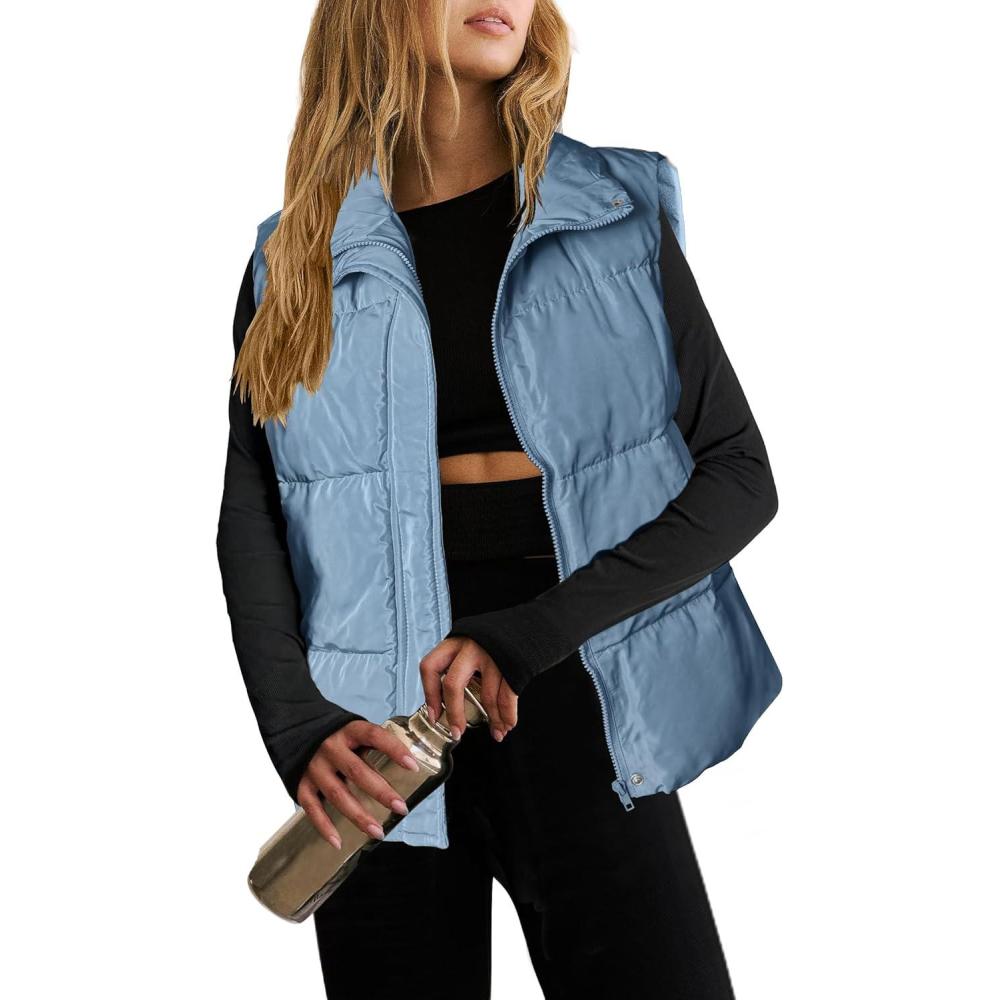 imageZeagoo Women Puffer Vest Lightweight Stand Collar Sleeveless Winter Warm Zip Up Padded Outerwear Jackets with Pockets SXXLLight Blue