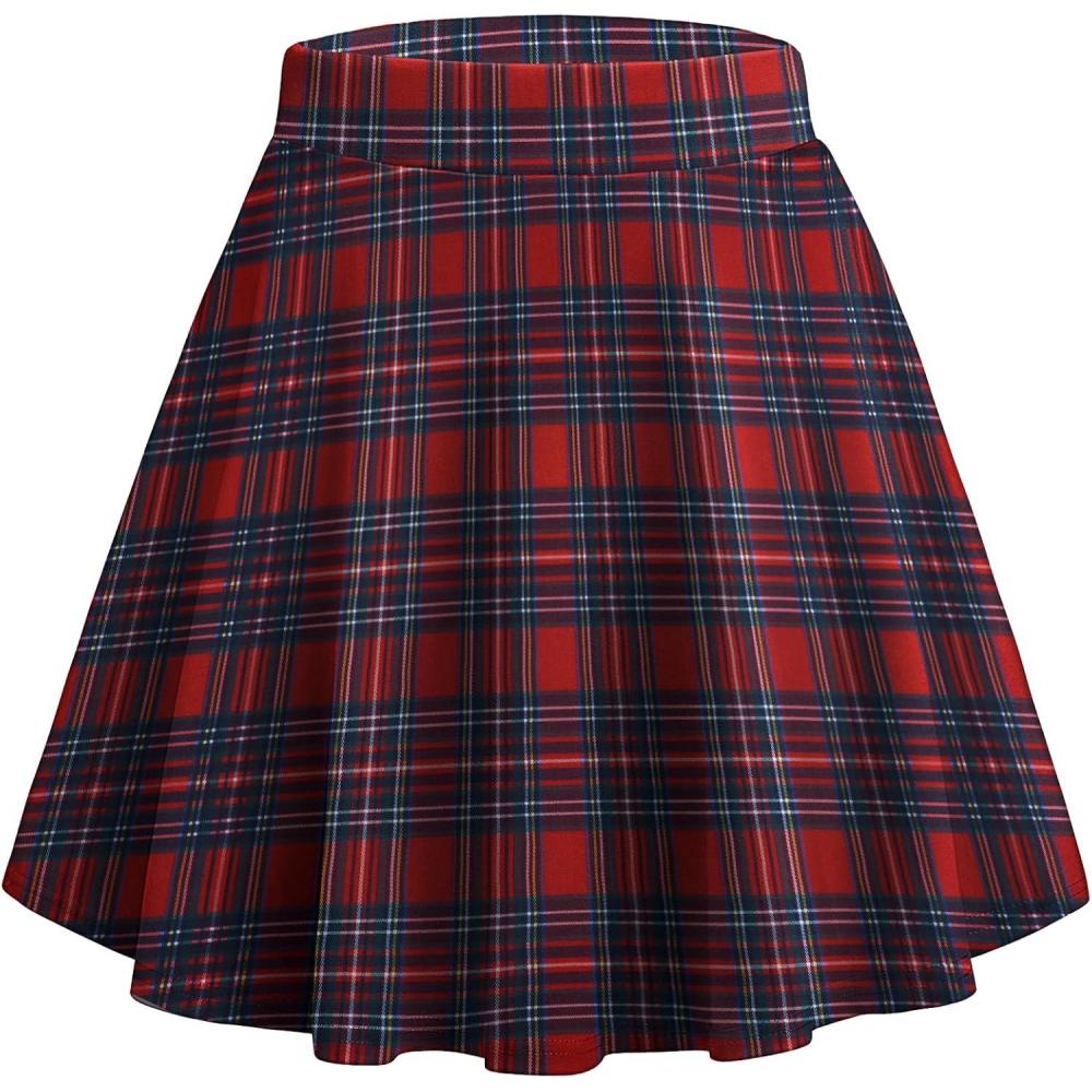 imageZeagoo Womens Skirt Basic Mini Skater Skirt 2026 Summer Skirts Stretchable High Waist ALine Valentines SkirtsChristmas Plaid