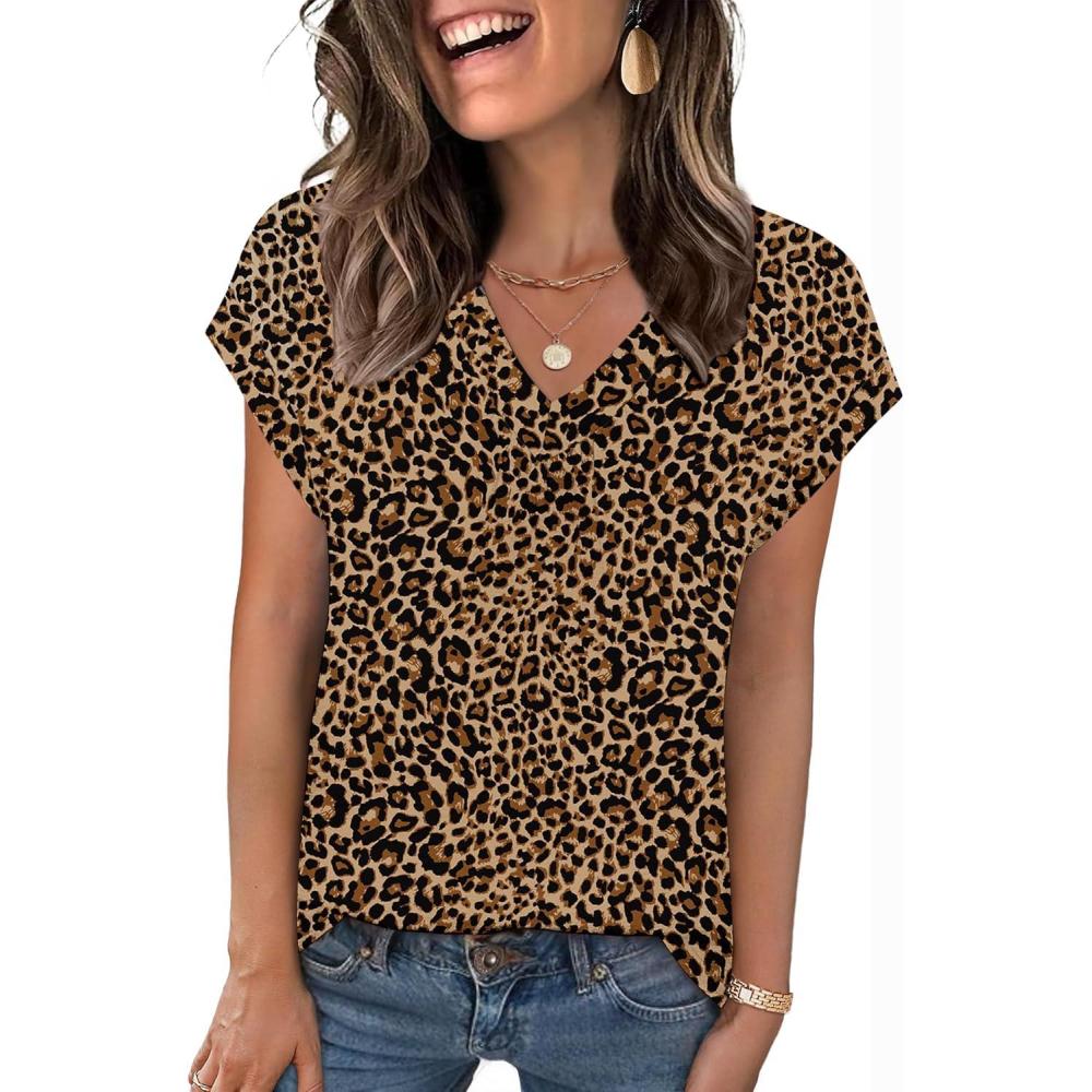 imageZeagoo Womens Tops Short Sleeve V Neck Shirts Summer Dressy Casual Business Clothes Work Blouses Fashion Clothing OutfitsAn136 Cheetah Print