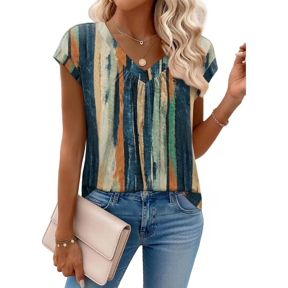 imageZeagoo Womens Tops Short Sleeve V Neck Shirts Summer Dressy Casual Business Clothes Work Blouses Fashion Clothing OutfitsCx289 Striped