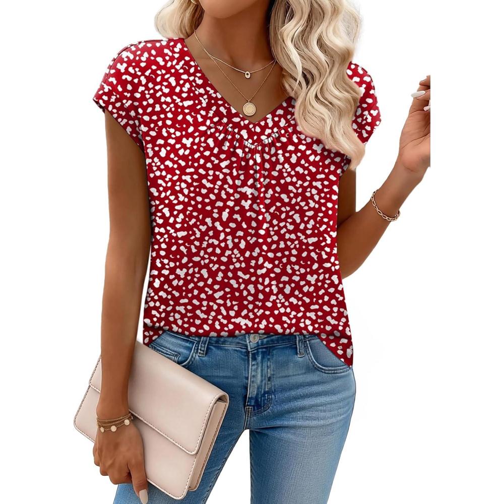 imageZeagoo Womens Tops Short Sleeve V Neck Shirts Summer Dressy Casual Business Clothes Work Blouses Fashion Clothing OutfitsJh590 Red Polka Dot