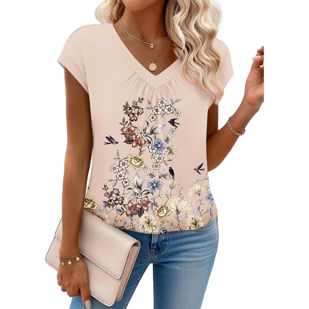 imageZeagoo Womens Tops Short Sleeve V Neck Shirts Summer Dressy Casual Business Clothes Work Blouses Fashion Clothing OutfitsSf142