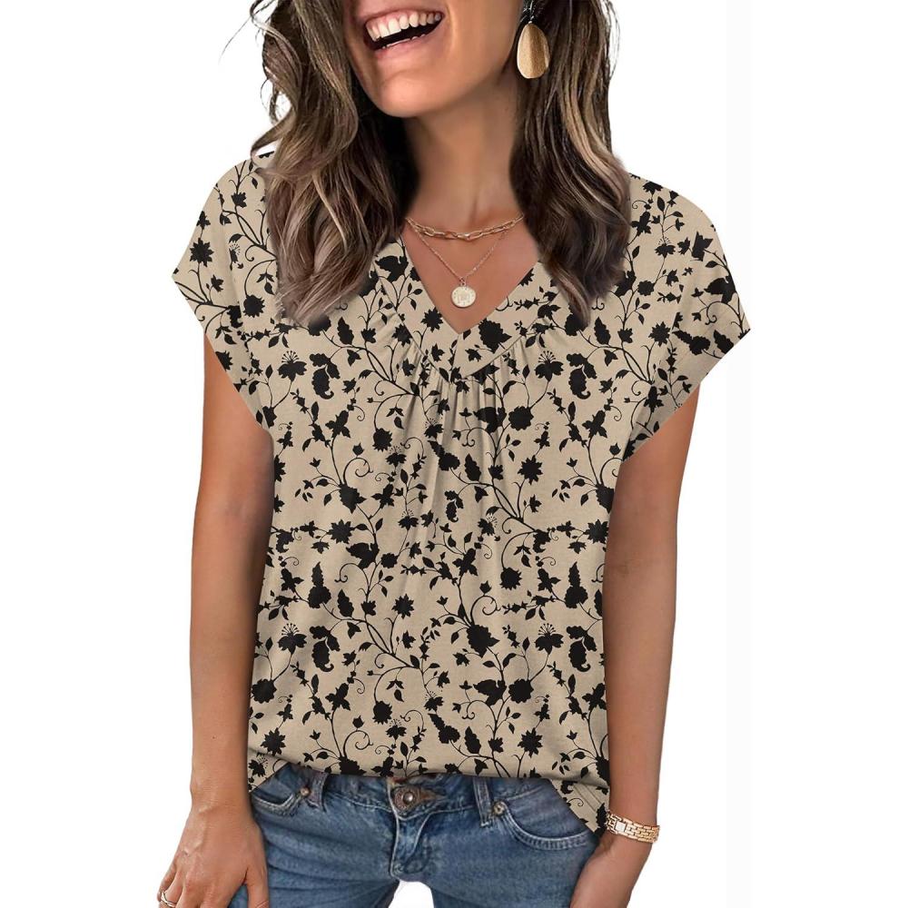 imageZeagoo Womens Tops Short Sleeve V Neck Shirts Summer Dressy Casual Business Clothes Work Blouses Fashion Clothing OutfitsSf154