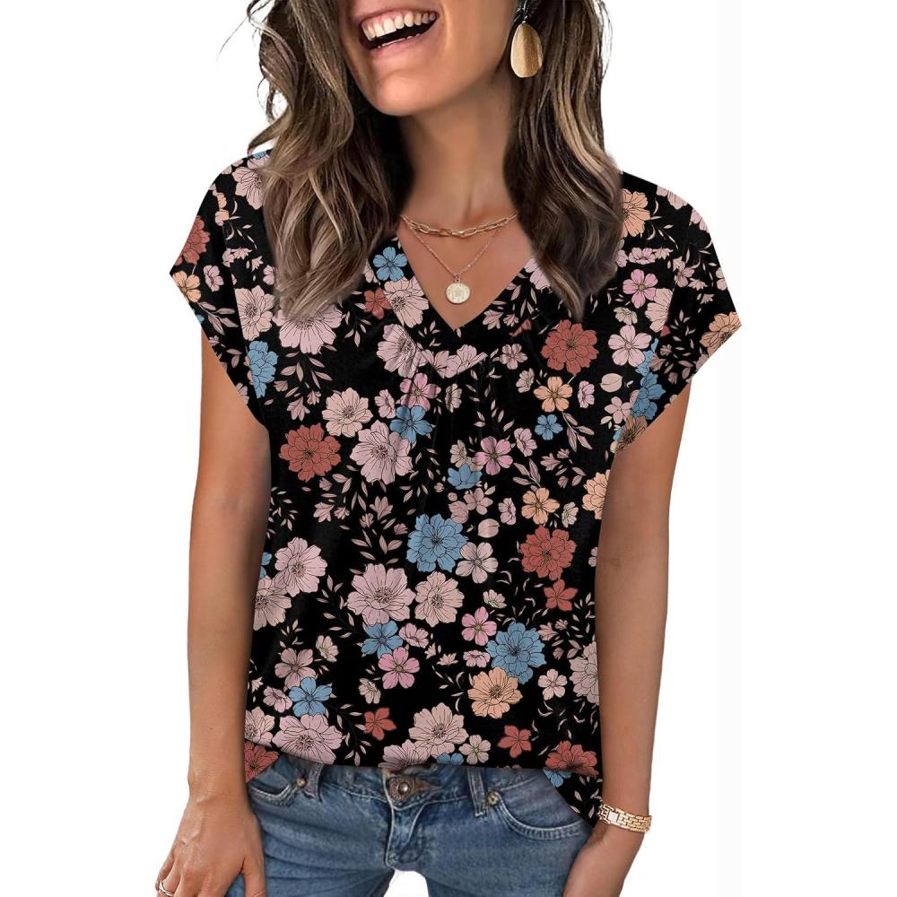 imageZeagoo Womens Tops Short Sleeve V Neck Shirts Summer Dressy Casual Business Clothes Work Blouses Fashion Clothing OutfitsSf245 Floral Printed