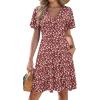 ZEAGOO Womens Summer Sundress Ruffle Short Sleeve Casual Dresses V Neck Floral Wrap A-Line Party Dress with Pockets(01-red Floral 1)
