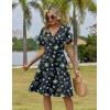 ZEAGOO Womens Summer Sundress Ruffle Short Sleeve Casual Dresses V Neck Floral Wrap A-Line Party Dress with Pockets(Black Floral 2)