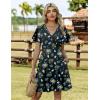 ZEAGOO Womens Summer Sundress Ruffle Short Sleeve Casual Dresses V Neck Floral Wrap A-Line Party Dress with Pockets(Black Floral 2)