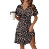 ZEAGOO Womens Summer Sundress Ruffle Short Sleeve Casual Dresses V Neck Floral Wrap A-Line Party Dress with Pockets(Black Floral)