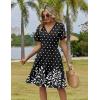 ZEAGOO Womens Summer Sundress Ruffle Short Sleeve Casual Dresses V Neck Floral Wrap A-Line Party Dress with Pockets(Black Polka Dots)