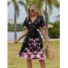 ZEAGOO Womens Summer Sundress Ruffle Short Sleeve Casual Dresses V Neck Floral Wrap A-Line Party Dress with Pockets(Black-pink)
