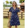 ZEAGOO Womens Summer Sundress Ruffle Short Sleeve Casual Dresses V Neck Floral Wrap A-Line Party Dress with Pockets(Blue Floral 2)