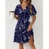 ZEAGOO Womens Summer Sundress Ruffle Short Sleeve Casual Dresses V Neck Floral Wrap A-Line Party Dress with Pockets(Blue Floral 2)