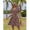 ZEAGOO Womens Summer Sundress Ruffle Short Sleeve Casual Dresses V Neck Floral Wrap A-Line Party Dress with Pockets(Brown Floral)