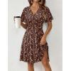 ZEAGOO Womens Summer Sundress Ruffle Short Sleeve Casual Dresses V Neck Floral Wrap A-Line Party Dress with Pockets(Brown Floral)