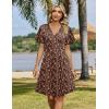 ZEAGOO Womens Summer Sundress Ruffle Short Sleeve Casual Dresses V Neck Floral Wrap A-Line Party Dress with Pockets(Brown Floral)