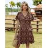 ZEAGOO Womens Summer Sundress Ruffle Short Sleeve Casual Dresses V Neck Floral Wrap A-Line Party Dress with Pockets(Brown Floral)