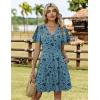ZEAGOO Womens Summer Sundress Ruffle Short Sleeve Casual Dresses V Neck Floral Wrap A-Line Party Dress with Pockets(Green Floral)