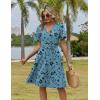 ZEAGOO Womens Summer Sundress Ruffle Short Sleeve Casual Dresses V Neck Floral Wrap A-Line Party Dress with Pockets(Green Floral)
