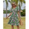 ZEAGOO Womens Summer Sundress Ruffle Short Sleeve Casual Dresses V Neck Floral Wrap A-Line Party Dress with Pockets(Green-pink)