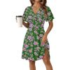 ZEAGOO Womens Summer Sundress Ruffle Short Sleeve Casual Dresses V Neck Floral Wrap A-Line Party Dress with Pockets(Green-pink)