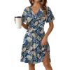 ZEAGOO Womens Summer Sundress Ruffle Short Sleeve Casual Dresses V Neck Floral Wrap A-Line Party Dress with Pockets(Leaf Floral)