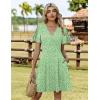 ZEAGOO Womens Summer Sundress Ruffle Short Sleeve Casual Dresses V Neck Floral Wrap A-Line Party Dress with Pockets(Light Green)