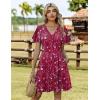 ZEAGOO Womens Summer Sundress Ruffle Short Sleeve Casual Dresses V Neck Floral Wrap A-Line Party Dress with Pockets(Red Floral 2)