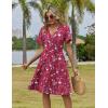 ZEAGOO Womens Summer Sundress Ruffle Short Sleeve Casual Dresses V Neck Floral Wrap A-Line Party Dress with Pockets(Red Floral 2)