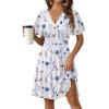 ZEAGOO Womens Summer Sundress Ruffle Short Sleeve Casual Dresses V Neck Floral Wrap A-Line Party Dress with Pockets(White Floral)