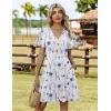 ZEAGOO Womens Summer Sundress Ruffle Short Sleeve Casual Dresses V Neck Floral Wrap A-Line Party Dress with Pockets(White Floral)