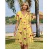 ZEAGOO Womens Summer Sundress Ruffle Short Sleeve Casual Dresses V Neck Floral Wrap A-Line Party Dress with Pockets(Yellow Floral 1)