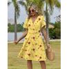 ZEAGOO Womens Summer Sundress Ruffle Short Sleeve Casual Dresses V Neck Floral Wrap A-Line Party Dress with Pockets(Yellow Floral 1)