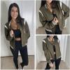 Zeagoo Bomber Jacket Women Varsity Casual Button Down Lightweight 2026 Spring Fashion Short School Outfits with Pockets(Army Green)