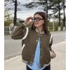 Zeagoo Bomber Jacket Women Varsity Casual Button Down Lightweight 2026 Spring Fashion Short School Outfits with Pockets(Army Green)