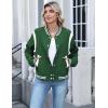 Zeagoo Bomber Jacket Women Varsity Casual Button Down Lightweight 2026 Spring Fashion Short School Outfits with Pockets(Green)
