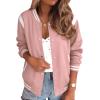 Zeagoo Bomber Jacket Women Varsity Casual Button Down Lightweight 2026 Spring Fashion Short School Outfits with Pockets(Pink)