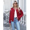 Zeagoo Bomber Jacket Women Varsity Casual Button Down Lightweight 2026 Spring Fashion Short School Outfits with Pockets(Red)