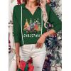 Zeagoo Hoodies for Women Long Sleeve Drawstring V Neck Pullover Sweatshirts Shirts Loose Casual Fall Tops(03-christmas Green)