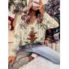 Zeagoo Hoodies for Women Long Sleeve Drawstring V Neck Pullover Sweatshirts Shirts Loose Casual Fall Tops(04-christmas Khaki)