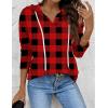 Zeagoo Hoodies for Women Long Sleeve Drawstring V Neck Pullover Sweatshirts Shirts Loose Casual Fall Tops(05-red Plaid)