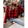 Zeagoo Hoodies for Women Long Sleeve Drawstring V Neck Pullover Sweatshirts Shirts Loose Casual Fall Tops(05-red Plaid)