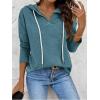 Zeagoo Hoodies for Women Long Sleeve Drawstring V Neck Pullover Sweatshirts Shirts Loose Casual Fall Tops(Blue Green)
