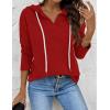 Zeagoo Hoodies for Women Long Sleeve Drawstring V Neck Pullover Sweatshirts Shirts Loose Casual Fall Tops(Bright Red)
